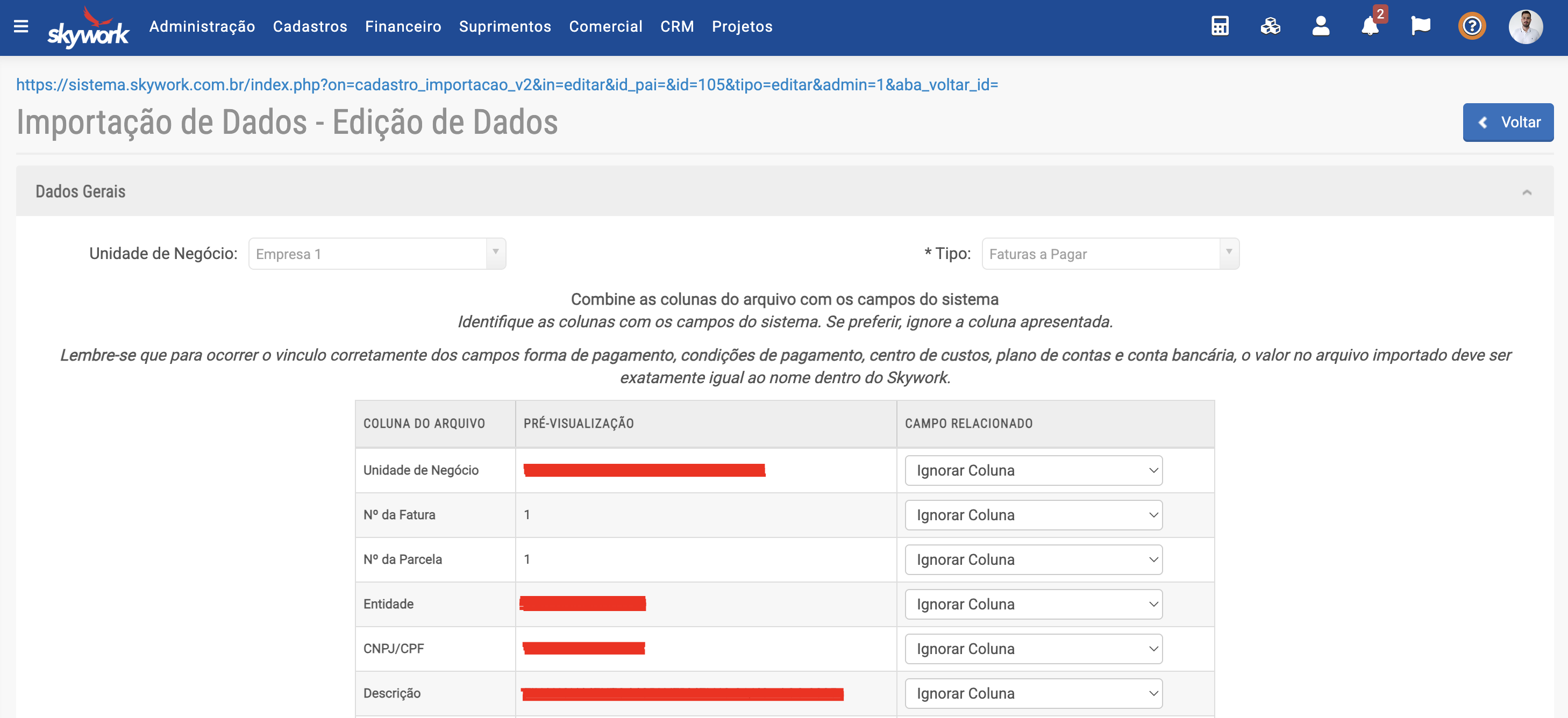 Importação de Dados